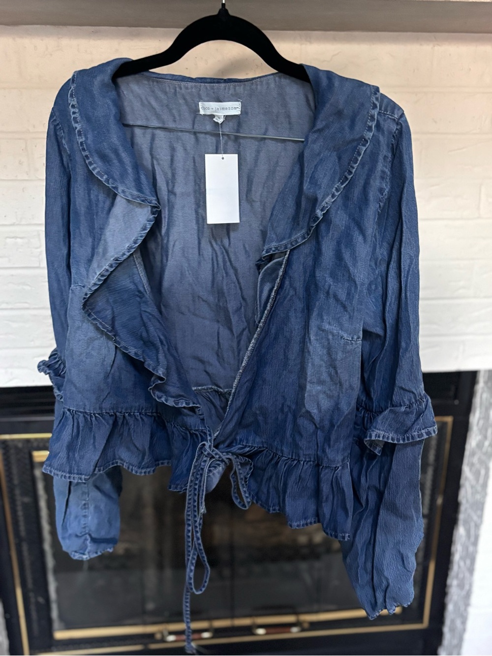 Ruffled Tie-Front Blouse - Blue